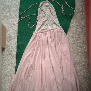 Halter embroidered sequin gown